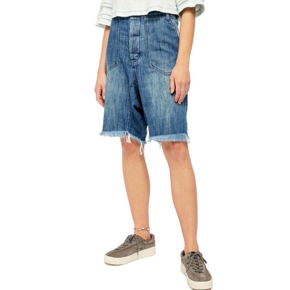 Free People Fringe Hem High Waist Baggy Shorts 2